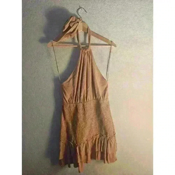 HALTER MINI DRESS WITH SMOCKED SKIRT - Picture 3 of 5